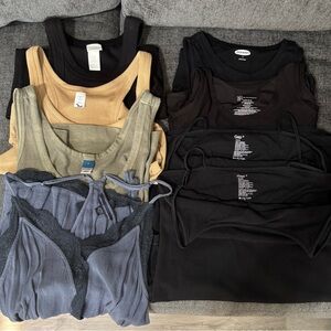 Bundle of 8 Women's Tank Tops - Black, Beige, Olive, Blue Size Small